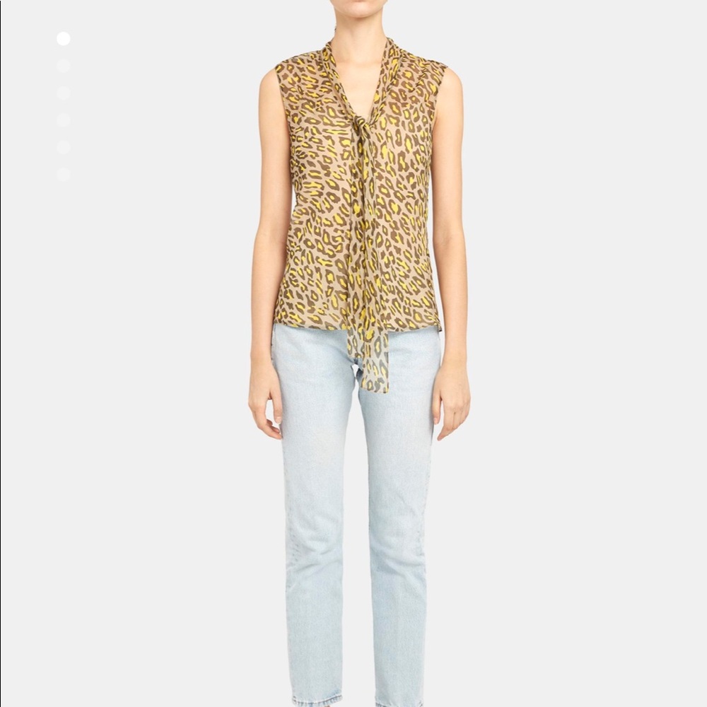 Theory 
Tie Scarf Top Leopard Silk sizeP NWT